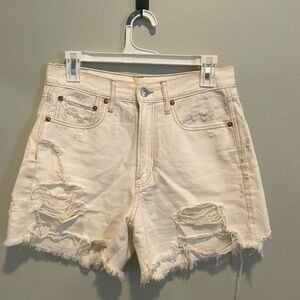 American Eagle High Waisted Jean Shorts White Distressed Size 6